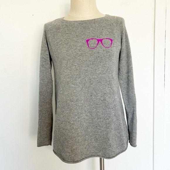 Project Sweaters - Project 100% Cashmere Grey Sweater Pink Glasses Size Small